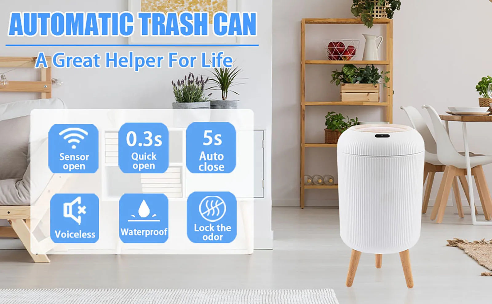 Automatic Trash Can with Lid, Small Plastic Smart Trash Can