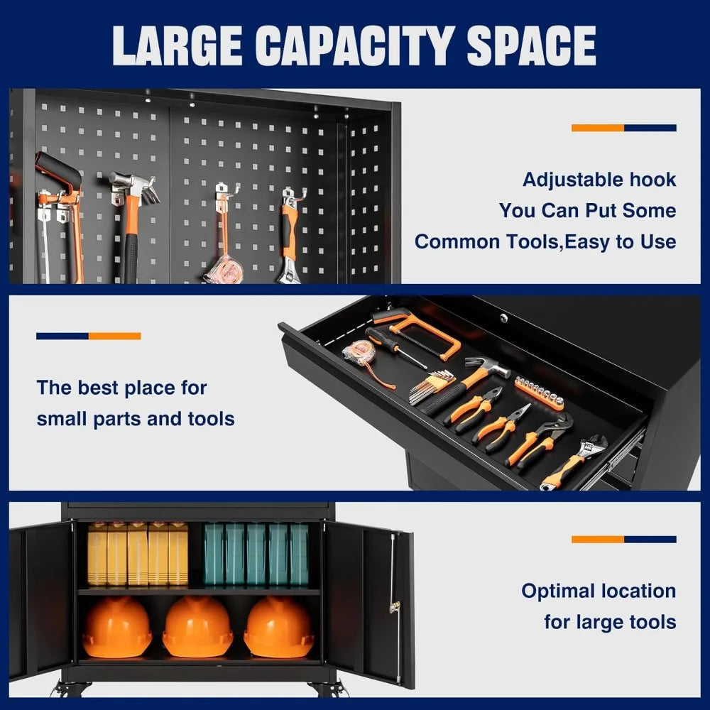 71" Rolling Steel Garage Cabinet – 3 Drawers, 2 Doors & Adjustable