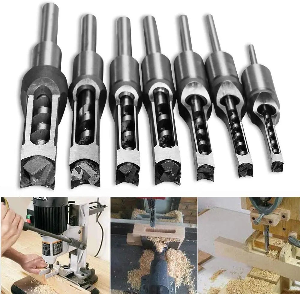 HSS Square Hole Drill Set - Auger Mortising Chisel Bit