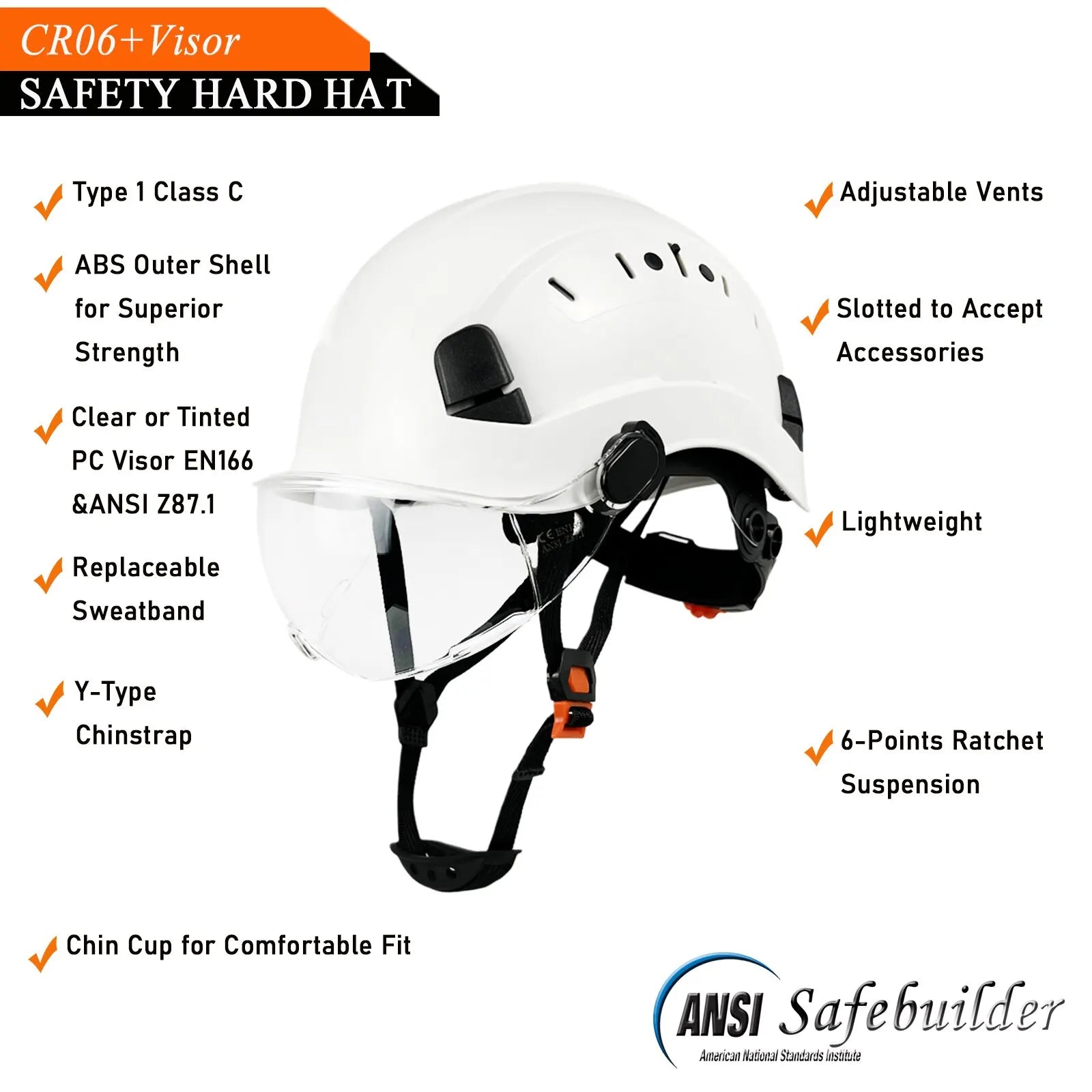Construction Safety Helmet with Goggles & Visor – CE ANSI ABS Hard Hat