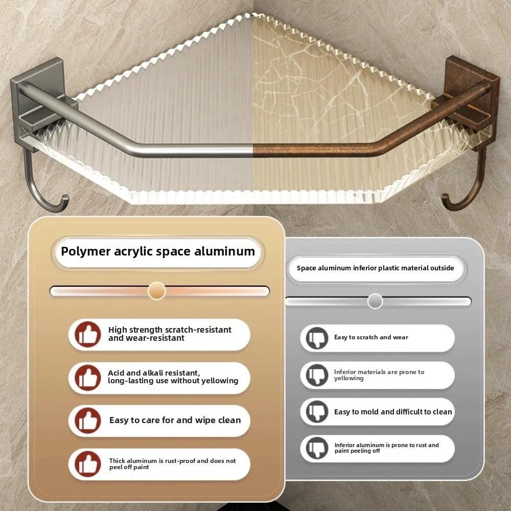 Wall Shelf No Drill Acrylic Triangle Bathroom Shelf Wall Mount Corner
