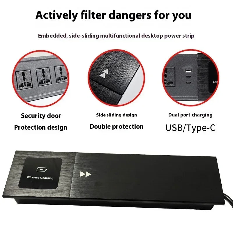 Universal Built-in Table Socket Slide Cover with USB Type-c Recessed