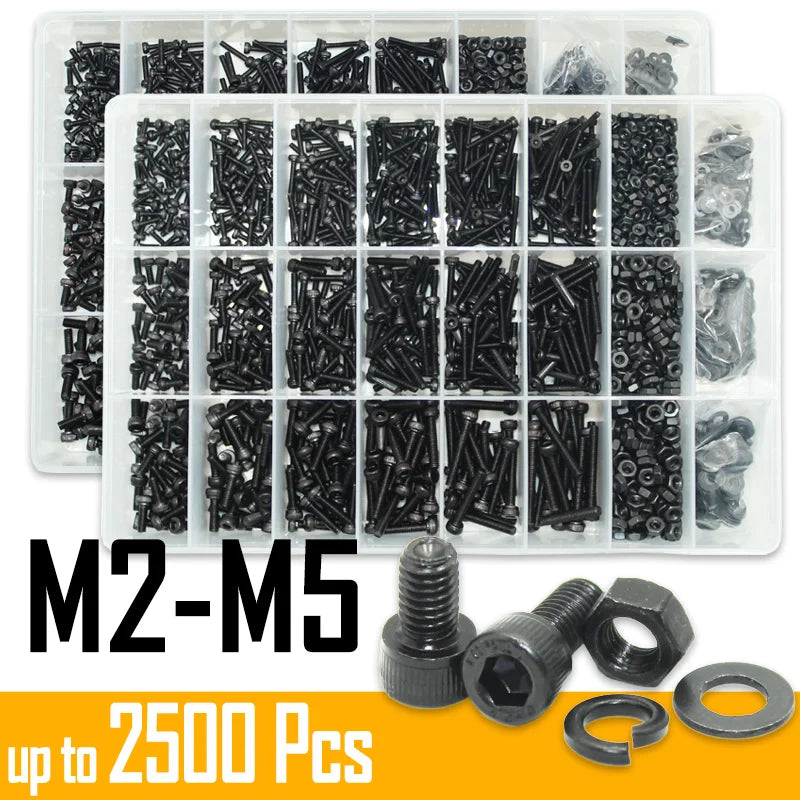 Black 2500P Hex Socket Head Screws Set M2 M2.5 M3 M4 M5 M6 DIN912