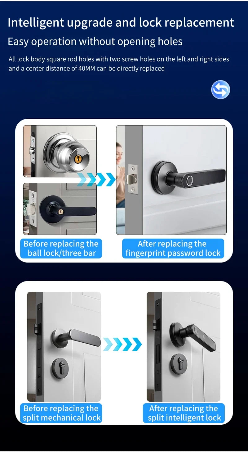 Tuya App Bluetooth Smart Fingerprint Door Lock Password Mechanical