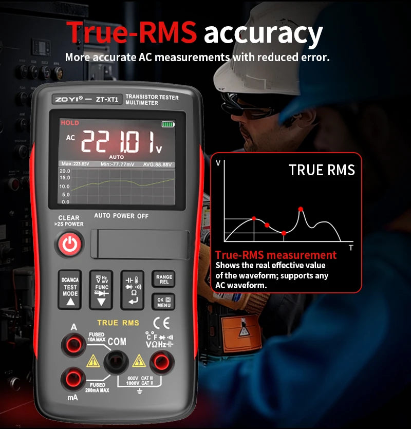 ZOYI ZT-XT1 2-in-1 Transistor Tester Digital Multimeter 25000 Counts