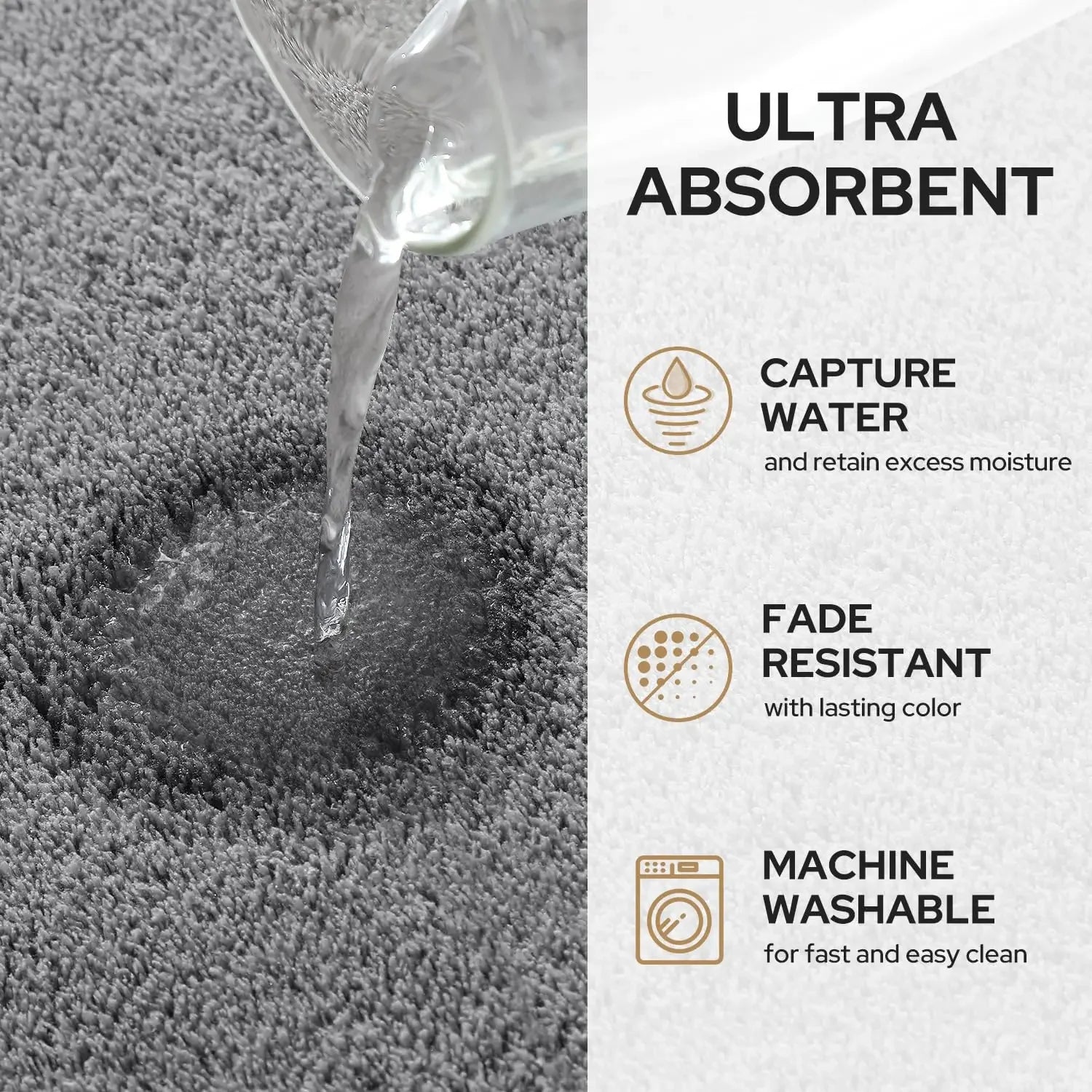 3PC Bathroom Waterproof Non-slip Sponge Carpet Three-piece Set