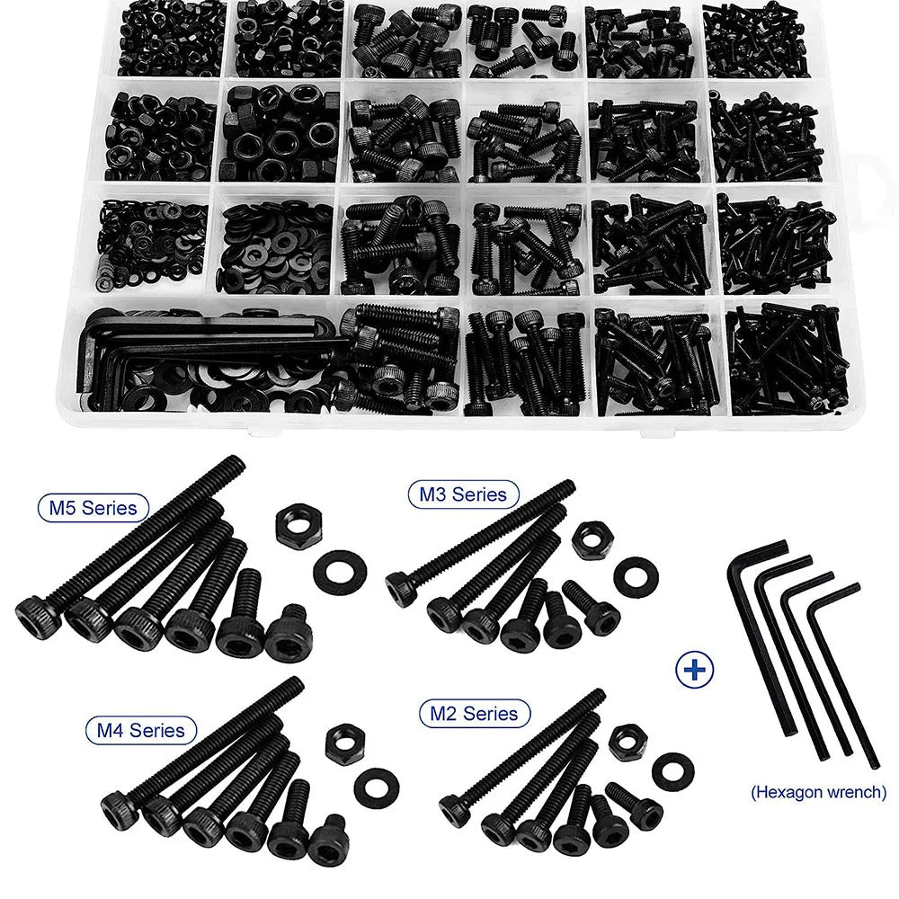 1060pcs M2 M3 M4 M5 Hex Socket Screw Set Carbon Steel Flat Round Cap
