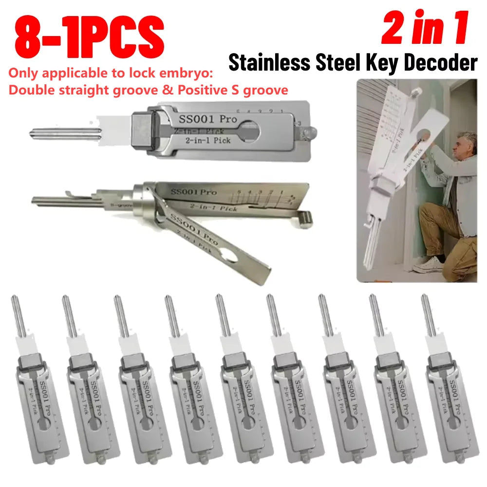 2-in-1 Stainless Steel Key Decoder Portable Precision Hook And Pickup