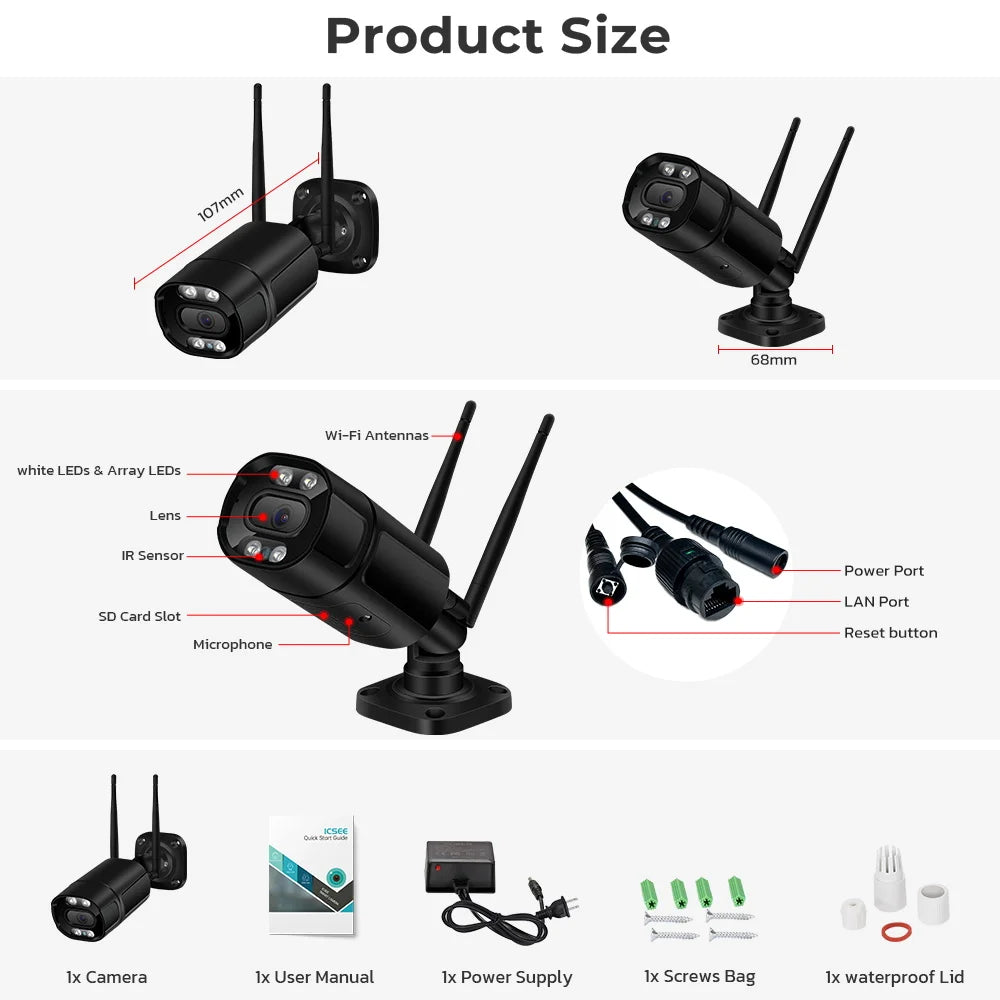 WIFI Camera 5MP HD Outdoor Bullet Surveillance IP Camera AI Human