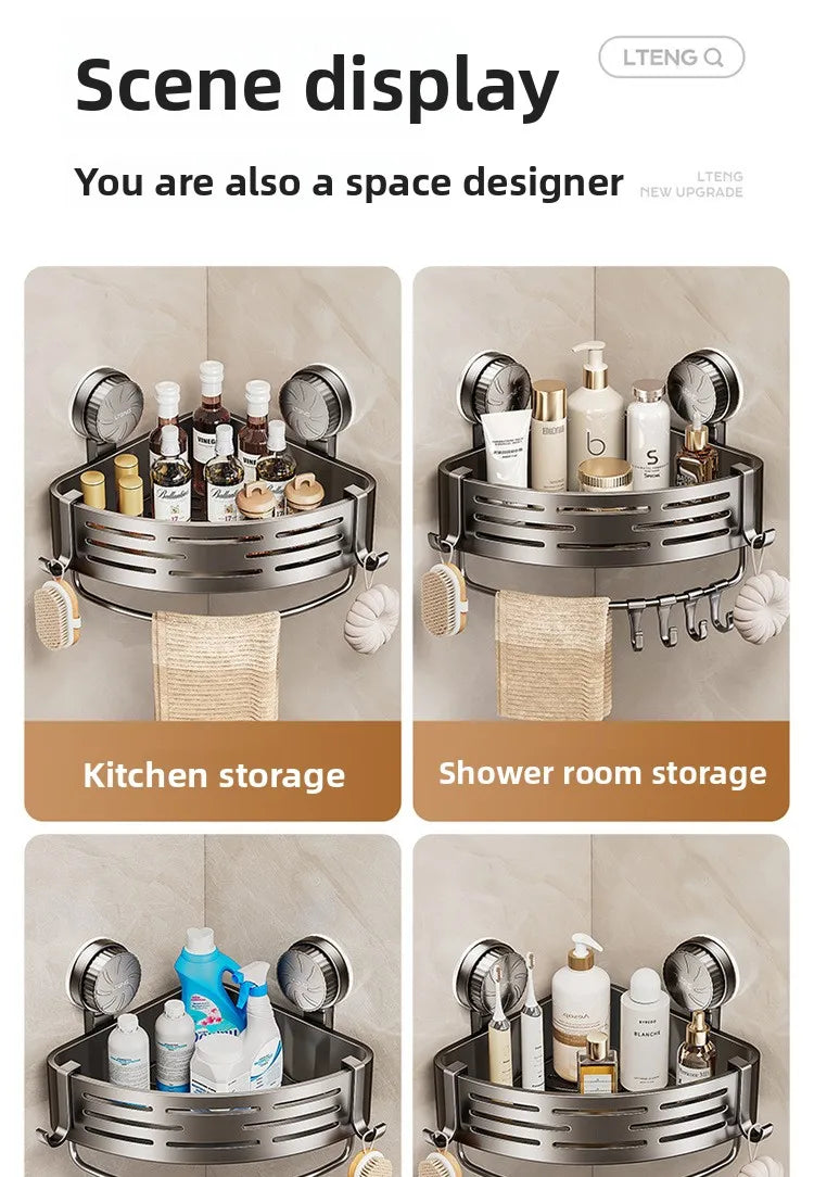 Bathroom suction cup triangular basket storage rack