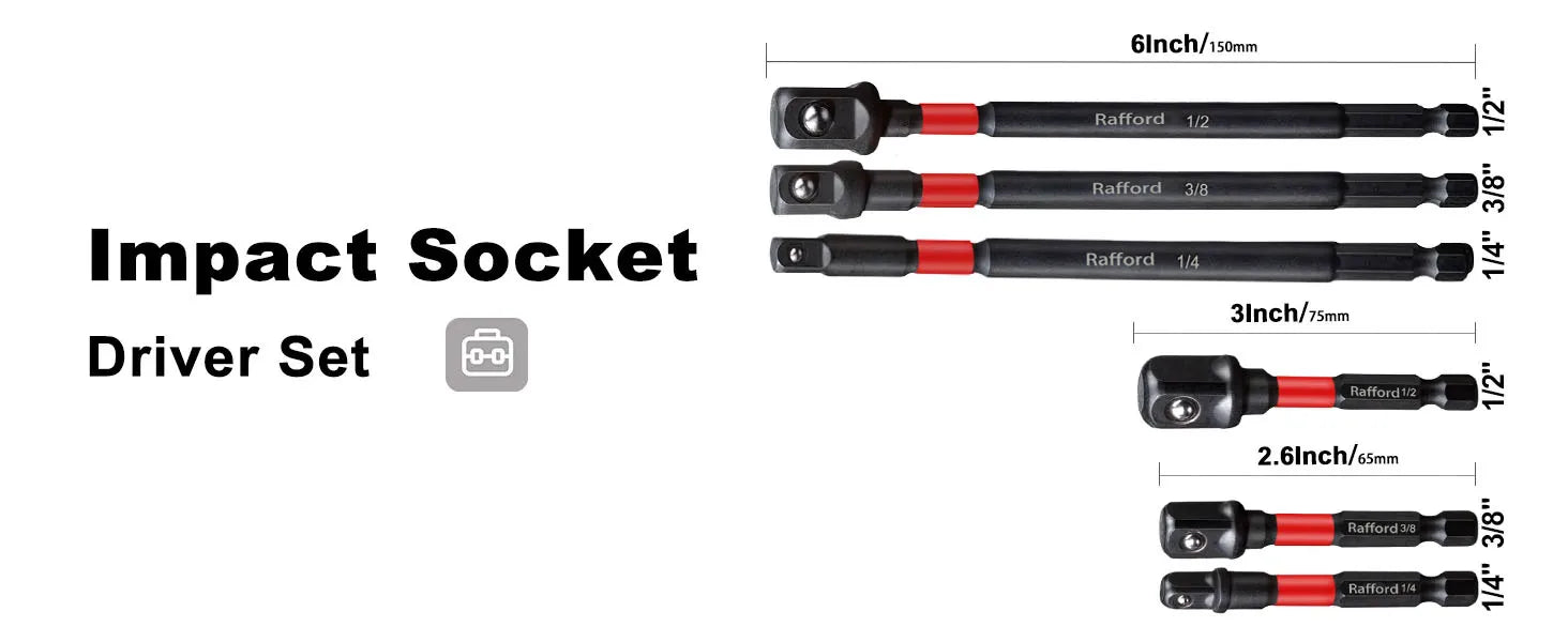 Rafford Impact Socket Adapter Set,1/4"3/8"and1/2"Drive