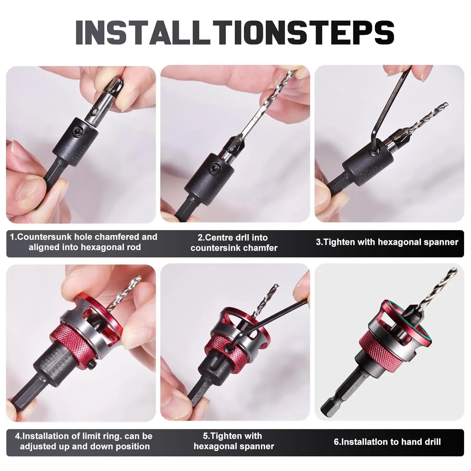 5pcs Countersink Drill with Depth Stop M2 Pre-Drill with Ball Bearing