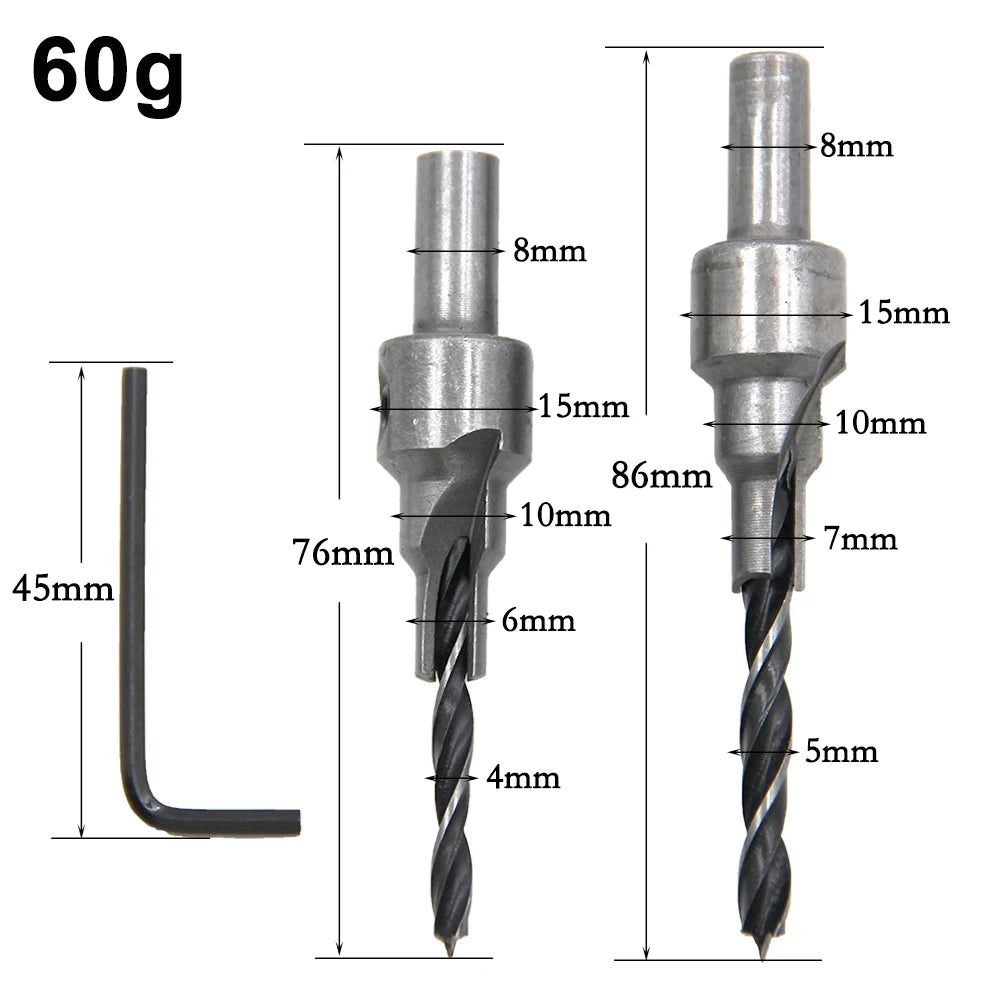 2PC Two Edge Three Step Woodworking Three Point Countersunk Hole