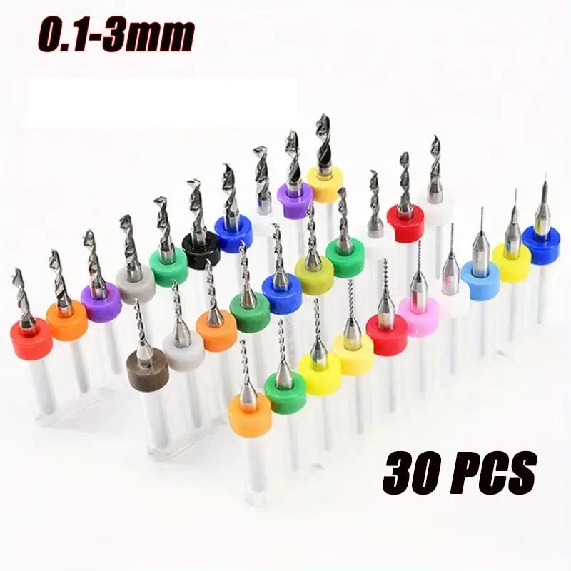 30pcs 0.1mm-3mm PCB Alloy Micro Drill Bit Kits 3.175mm Round Shank