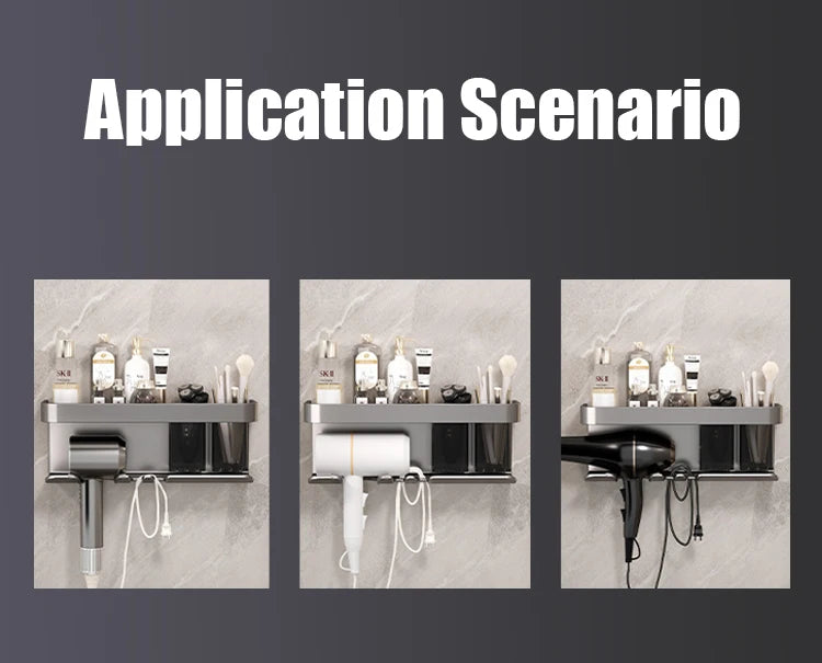 Bathroom Shelf Makeup Storage Organizer Aluminum Alloy Hair Dryer