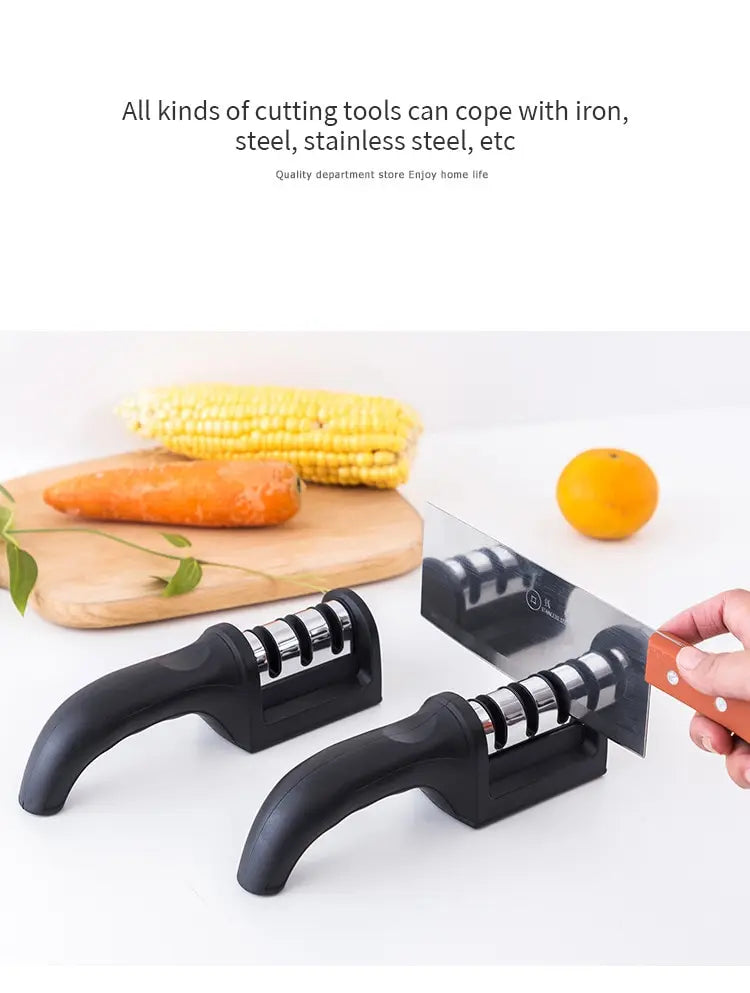 Black Kitchen Three Segment Knife Sharpener Household Multi