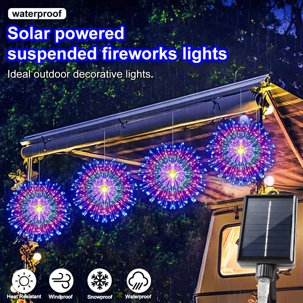 1PC Hanging Solar Firework Lights, 480LED Starburst Lights