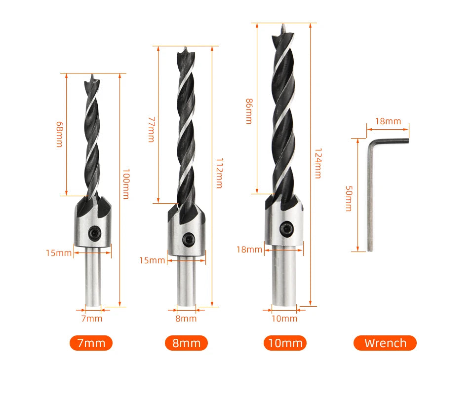SIQICNC 3mm-10mm HSS Countersunk Bit Set Reamer Woodworking Chamfer