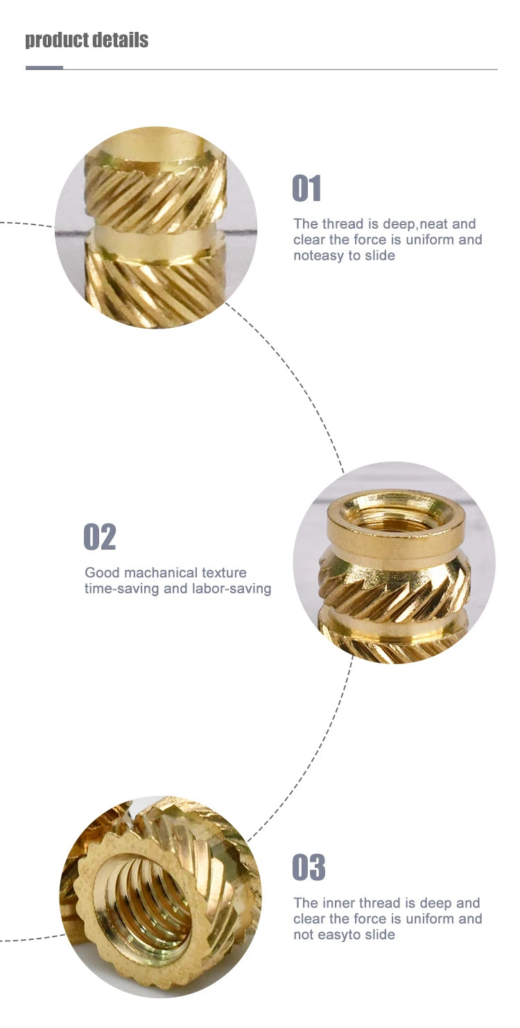 M2 M2.5 M3 M4 M5 M6 Brass Heat Set Insert Nut Hot Melt Knurled