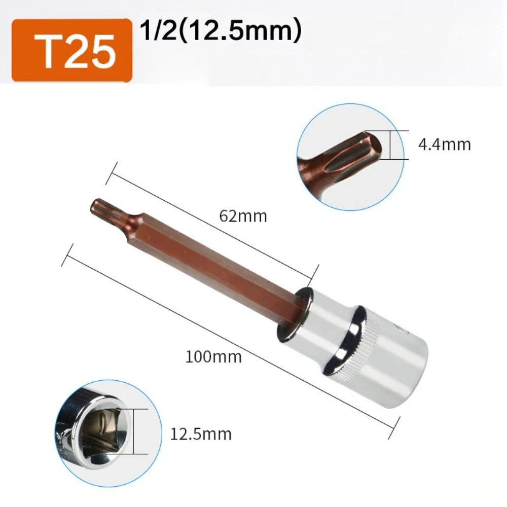 1/2 Long Torx Screwdriver Bits 100mm 1/2" Drive Bit Socket T10 T15