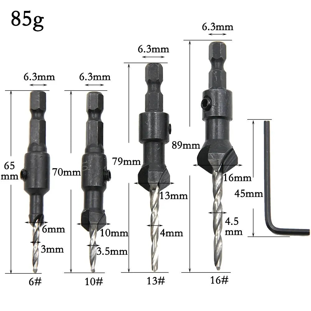4pc Cone-shaped Countersunk Head Drill Hexagonal Shank Hole Expanding