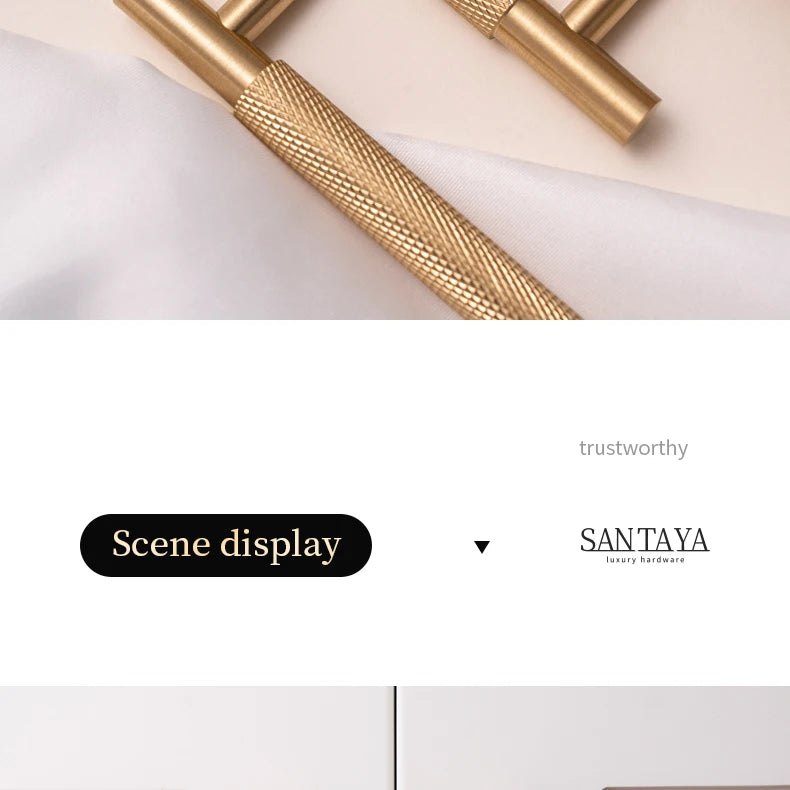 Santaya Solid Brushed Brass Handle Cross Knurled Kitchen Cabinet