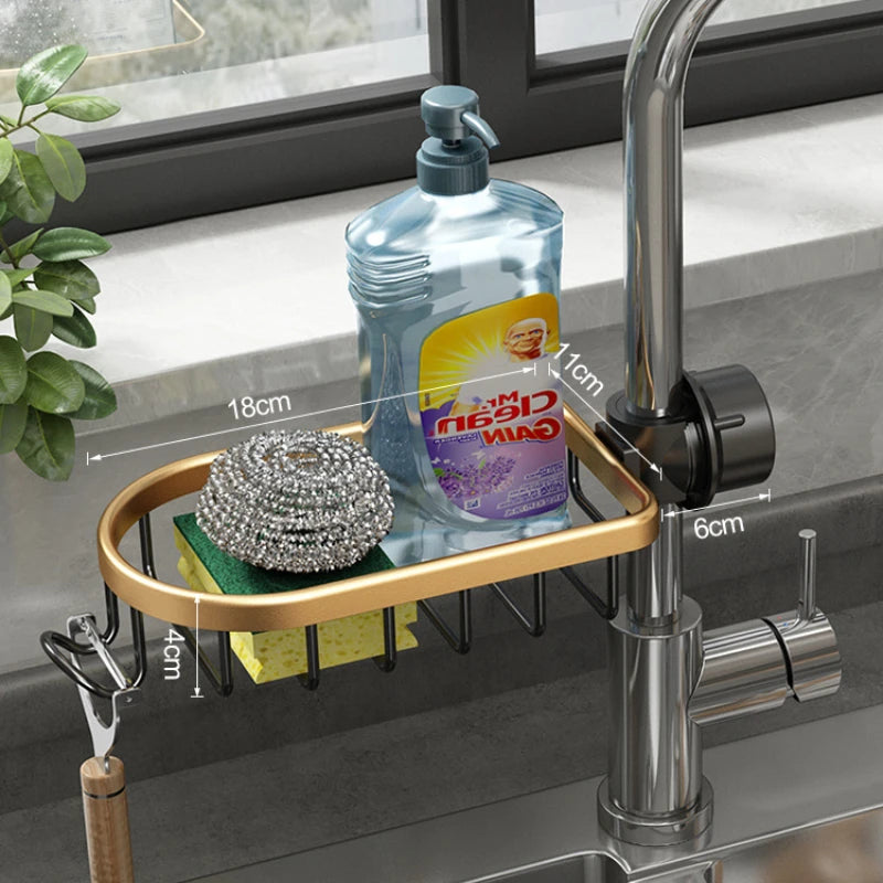 Aluminum Basket Shelf Kitchen Space Sponge Storage Faucet Holder Soap