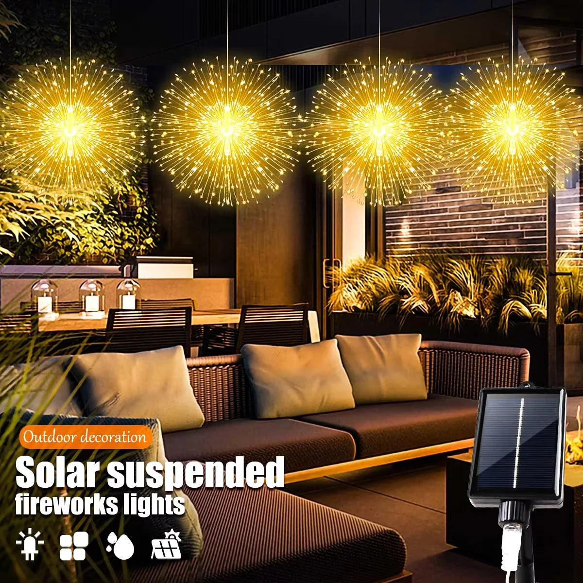 1PC Hanging Solar Firework Lights, 480LED Starburst Lights