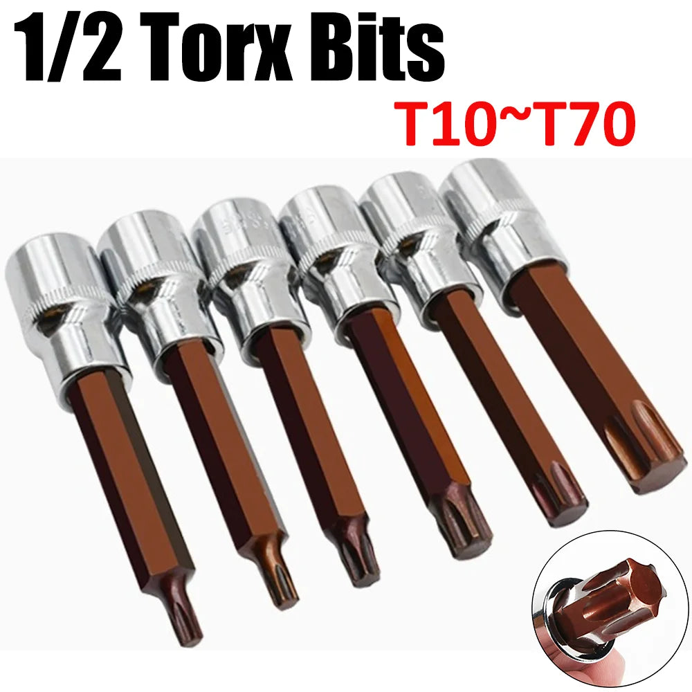 1/2 Long Torx Screwdriver Bits 100mm 1/2" Drive Bit Socket T10 T15