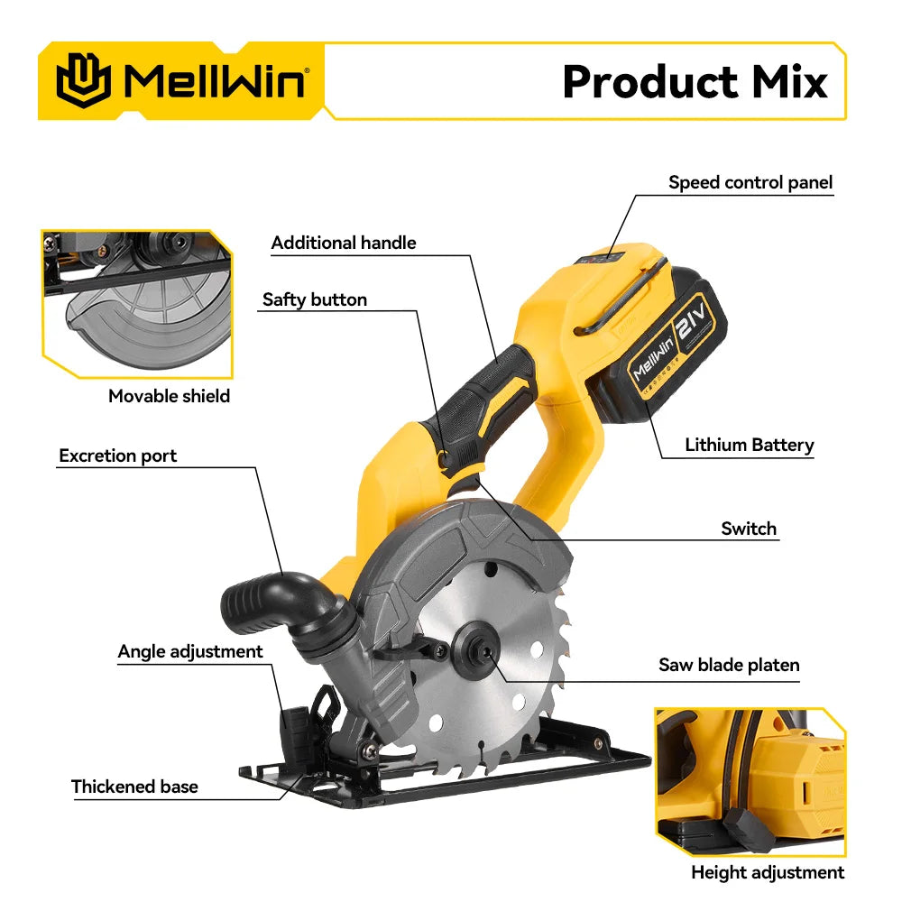 MELLWIN 150mm Brushless Cordless Circular Saw – Makita 18V Compatible