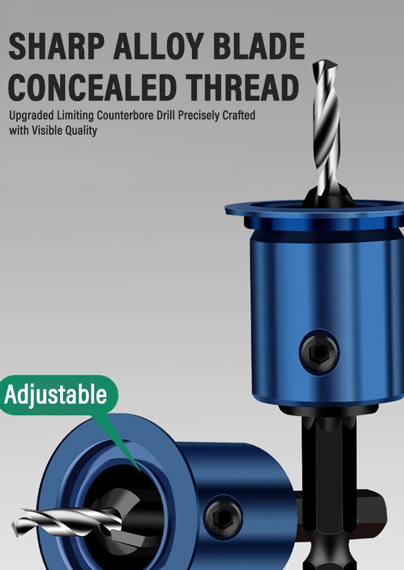 Hexagonal Handle Woodworking Countersunk Drill Bit 2-in-1 Adjustable
