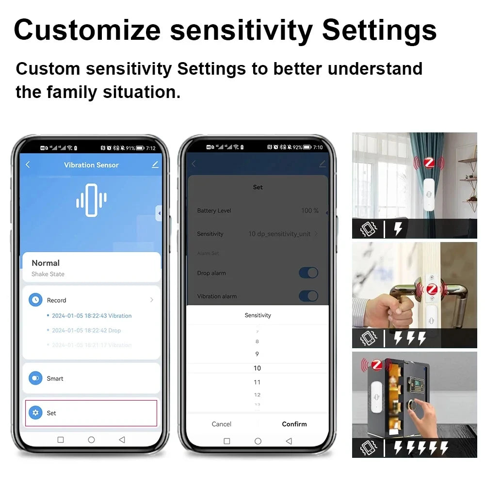 Smart Vibration Sensor ZigBee Sensor Monitor App Control Security