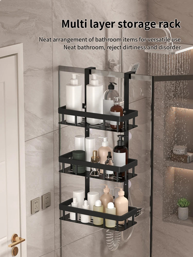 Bathroom wall mounted three-layer storage rack, door mounted rack