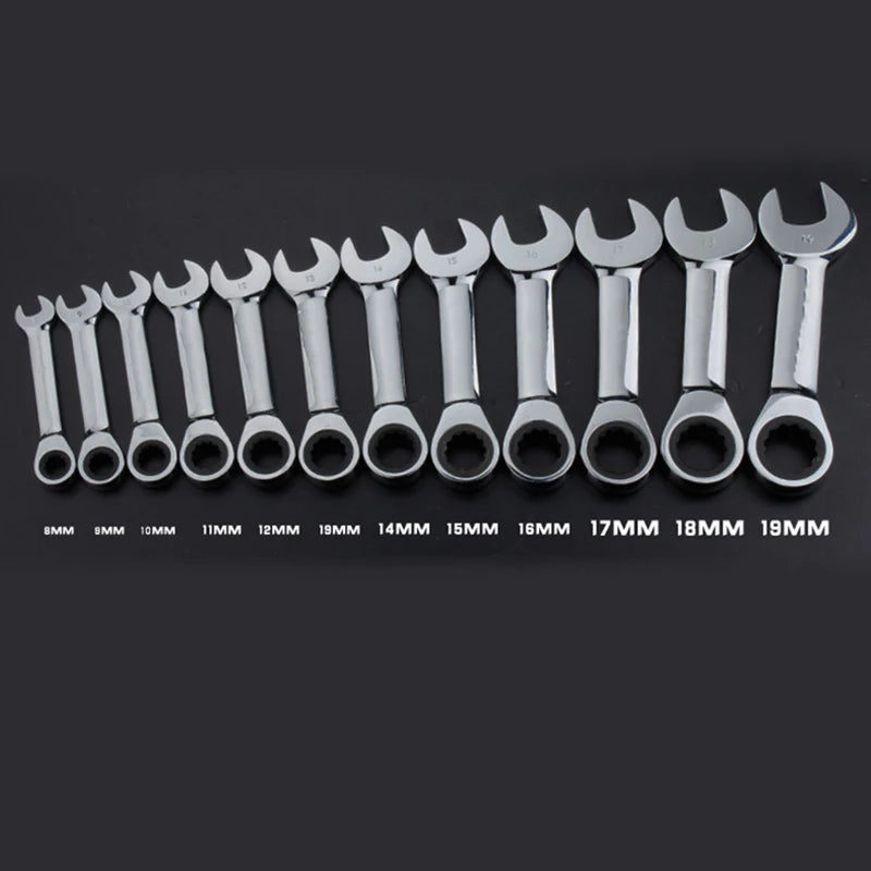 8-19mm Short Handle Ratchet Handle Wrench CR-V Combination Wrenches