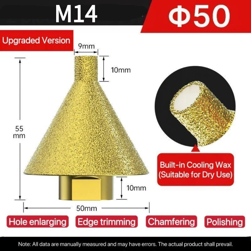 M14/M10 Diamond Chamfering Cone Drill Bit — Hole Reaming for Stone,