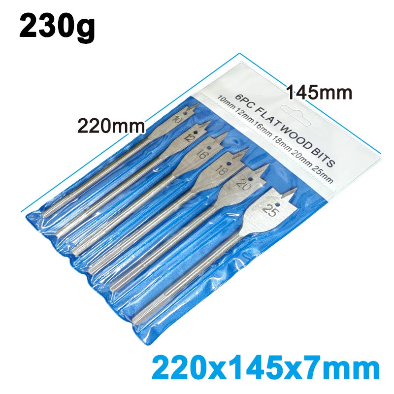 6pc Natural Color Three Pointed Flat Drill Hexagonal Handle