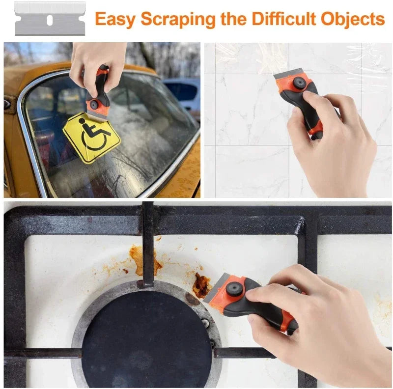 Plastic & Metal Razor Blade Scraper, Window Glass Cleaner, Vinyl Film
