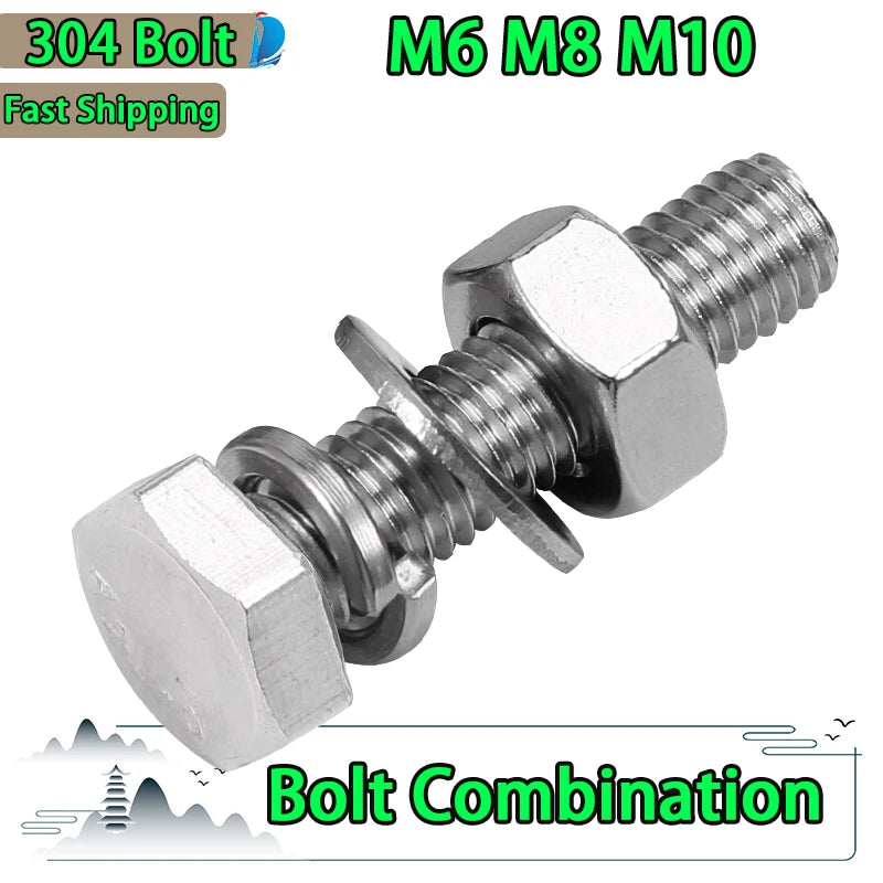 304 Stainless Steel Hexagonal Bolt Screw and Nut Set