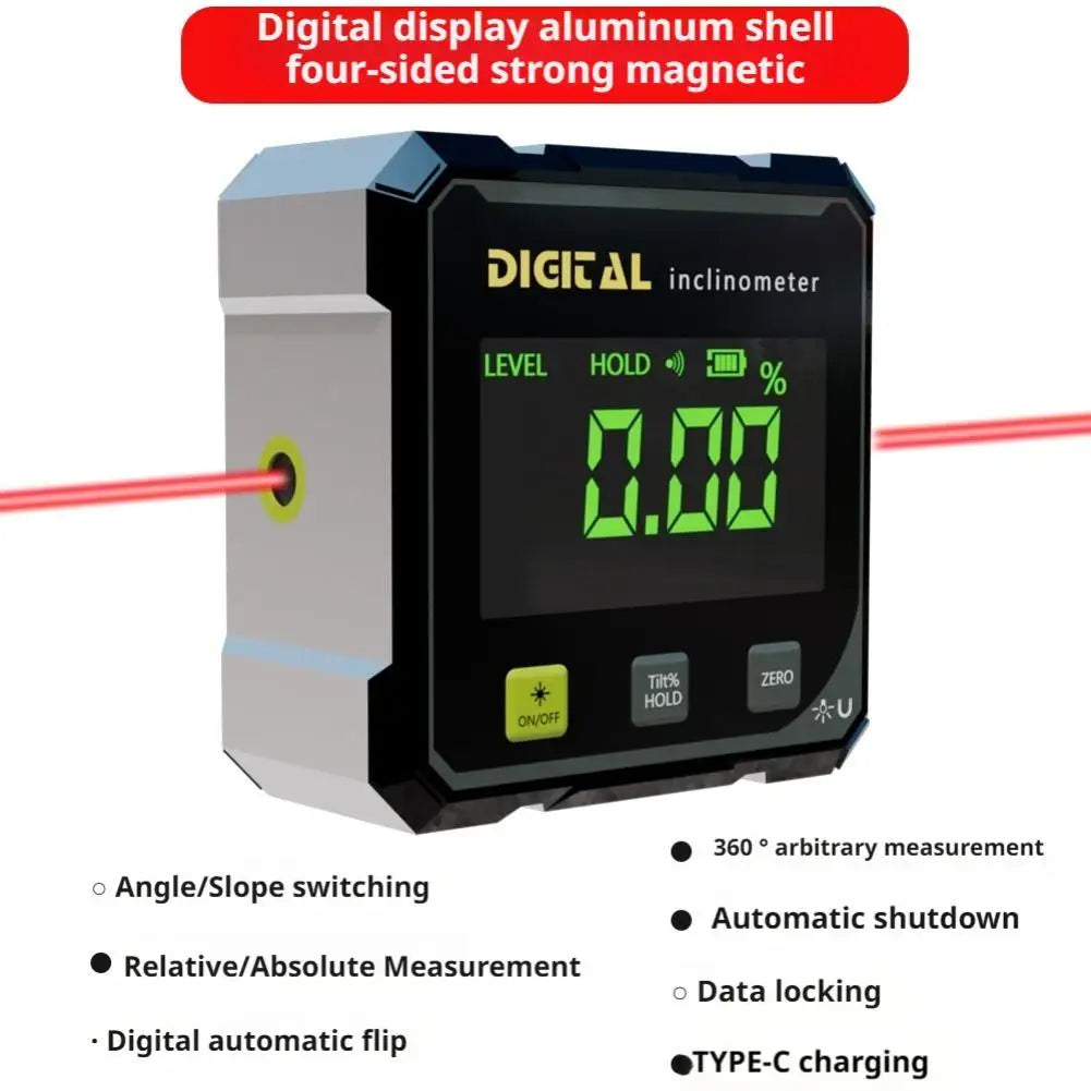 Smart Laser Digital Inclinometer Level Box 4-Side Magnetic 360° High
