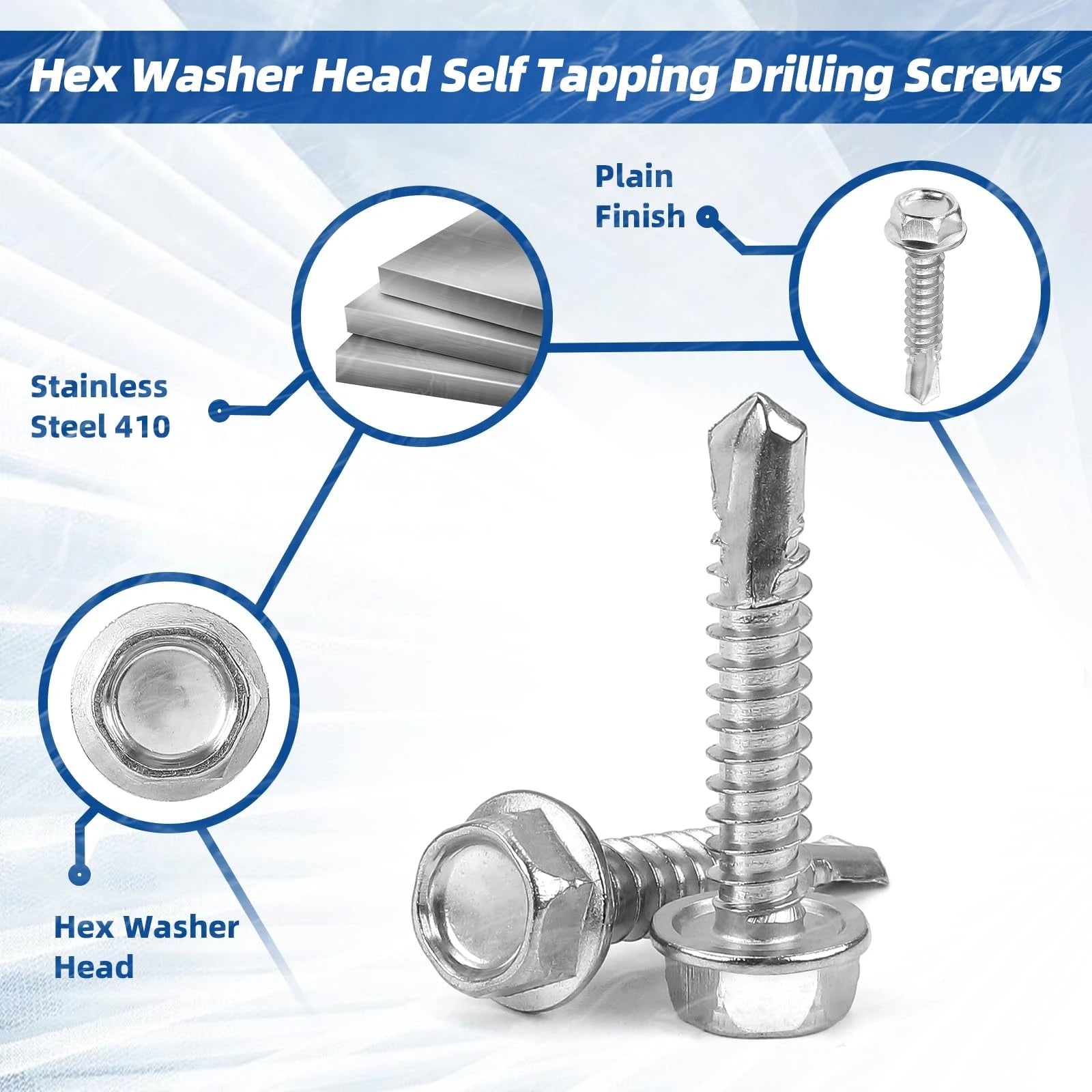 410 #8 #10 Stainless Hex Washer Head Self Drilling Screws 4.2mm/4.8mm