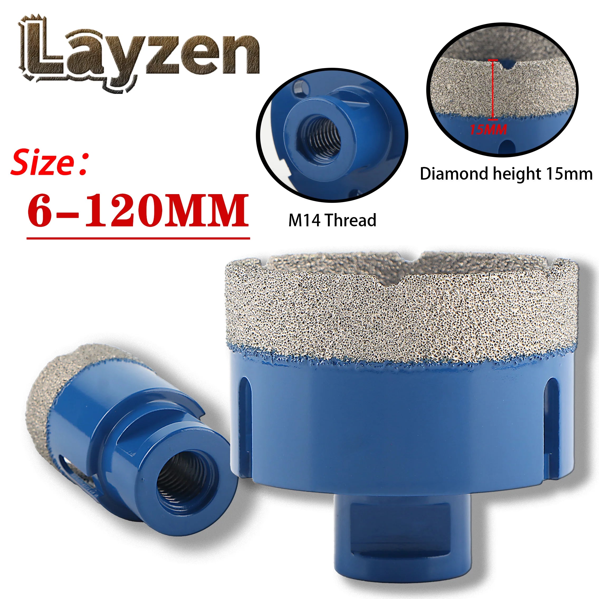 M14 Thread Vacuum Brazed Dry Diamond Drilling Core Bit 6-120mm For