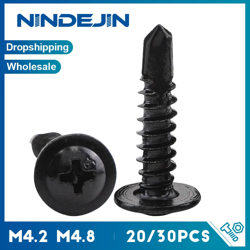 NINDEJIN 20/30pcs Washer Head Phillips Self Drilling Screw Black