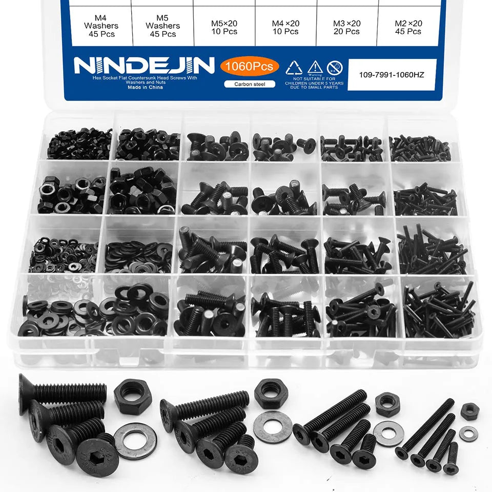 1060pcs M2 M3 M4 M5 Hex Socket Screw Set Carbon Steel Flat Round Cap