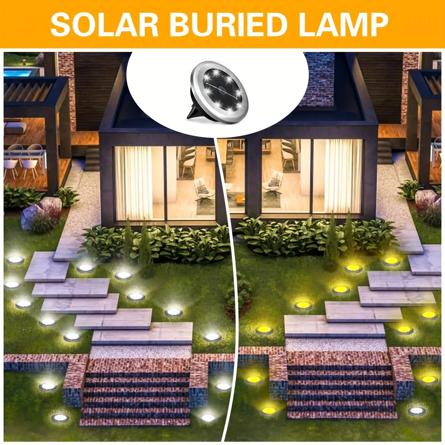 10pcs Solar Ground Light Outdoor Waterproof 8LED Disk Light for