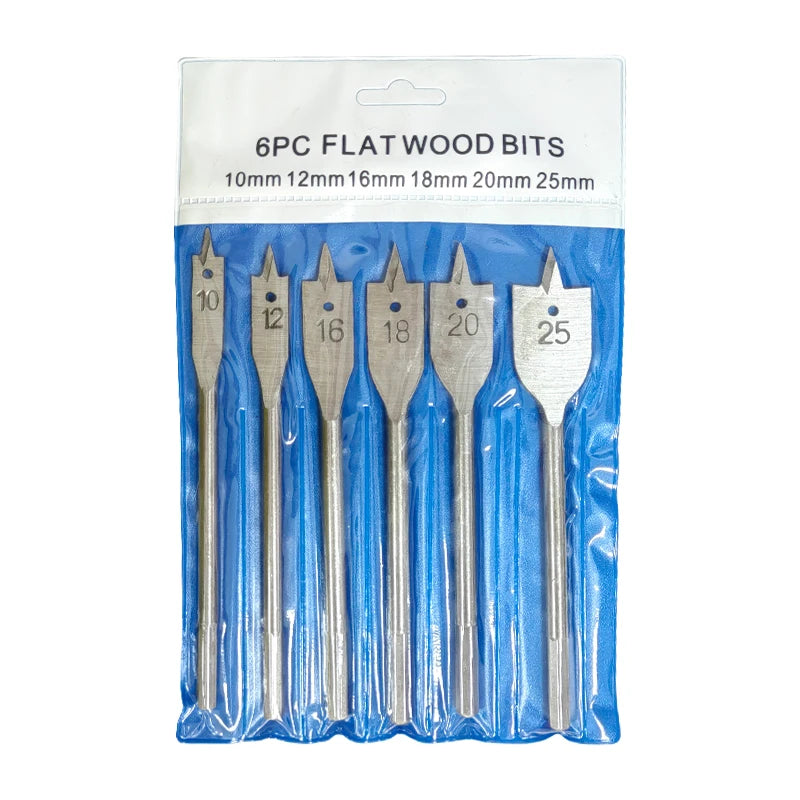 6pc Natural Color Three Pointed Flat Drill Hexagonal Handle