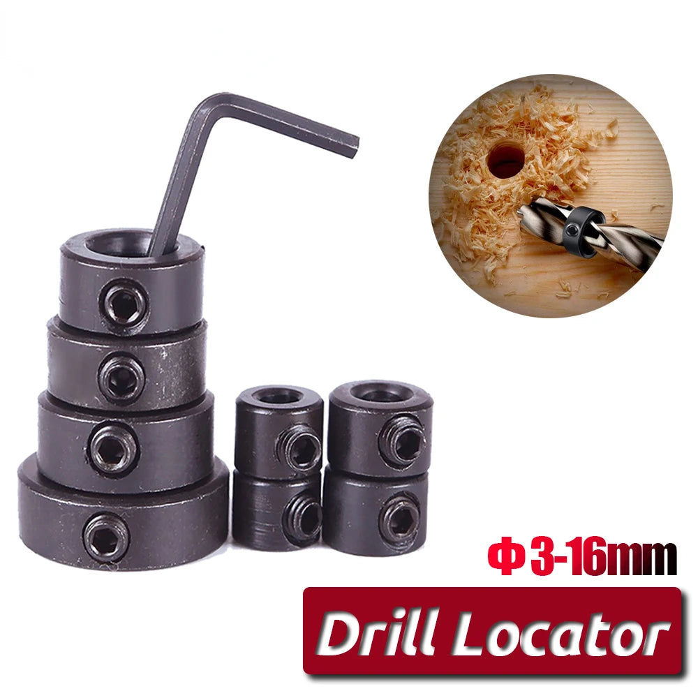 7/8pcs Woodworking Drill Locator 3-16mm Shaft Depth Collars Ring