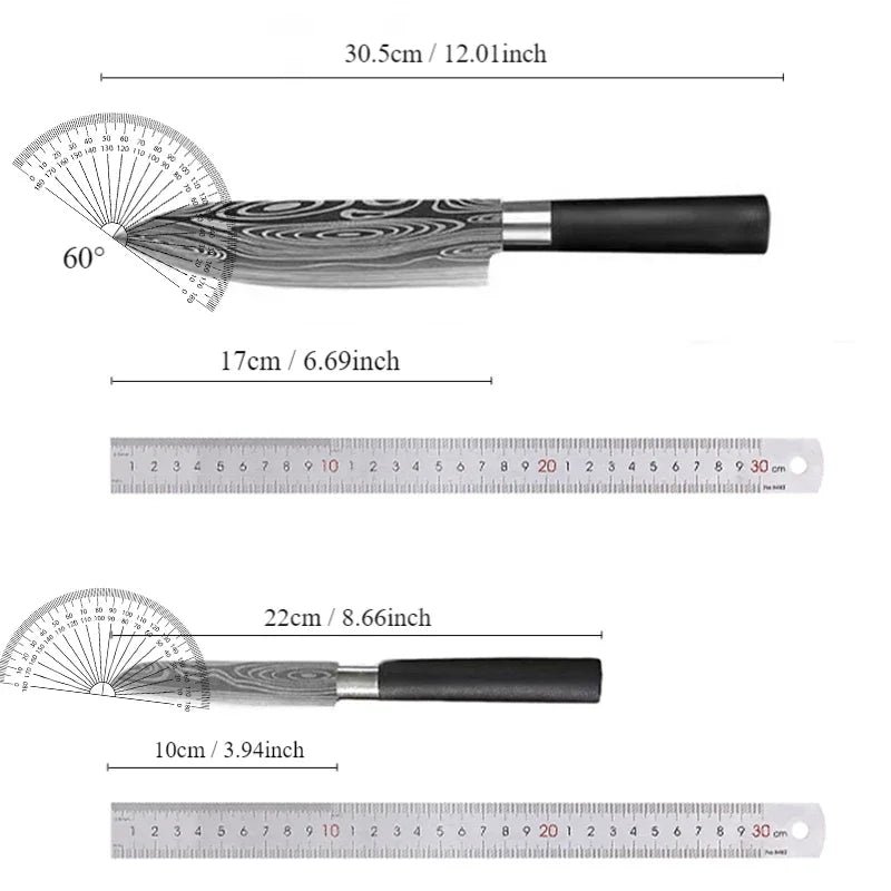 Laser Damascus Pattern Utility Kitchen Knives Scissors Sharpening Rod