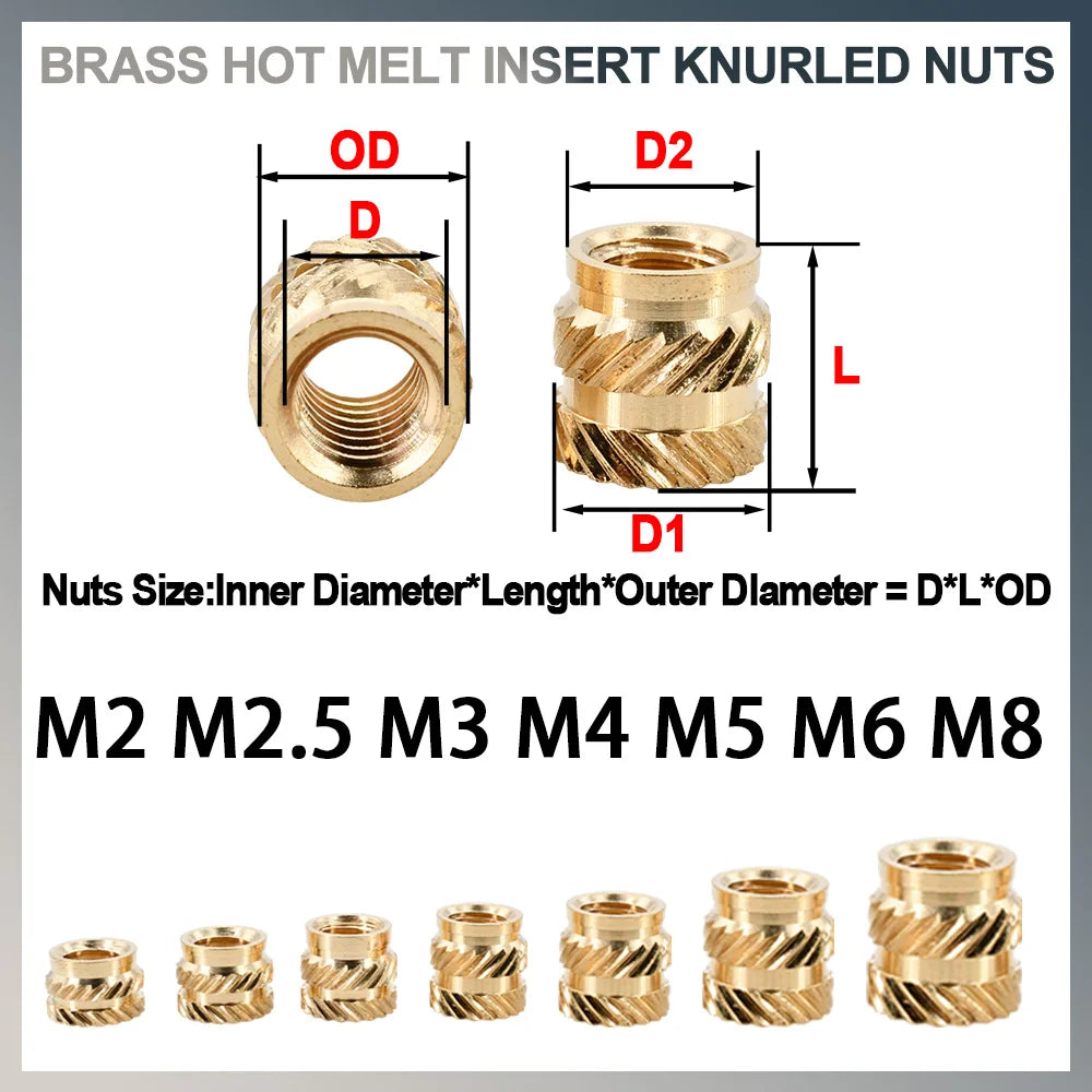 100-300Pcs M2 M2.5 M3 M4 M5 M6 M8 Heat Set Threaded Insert Brass Nut