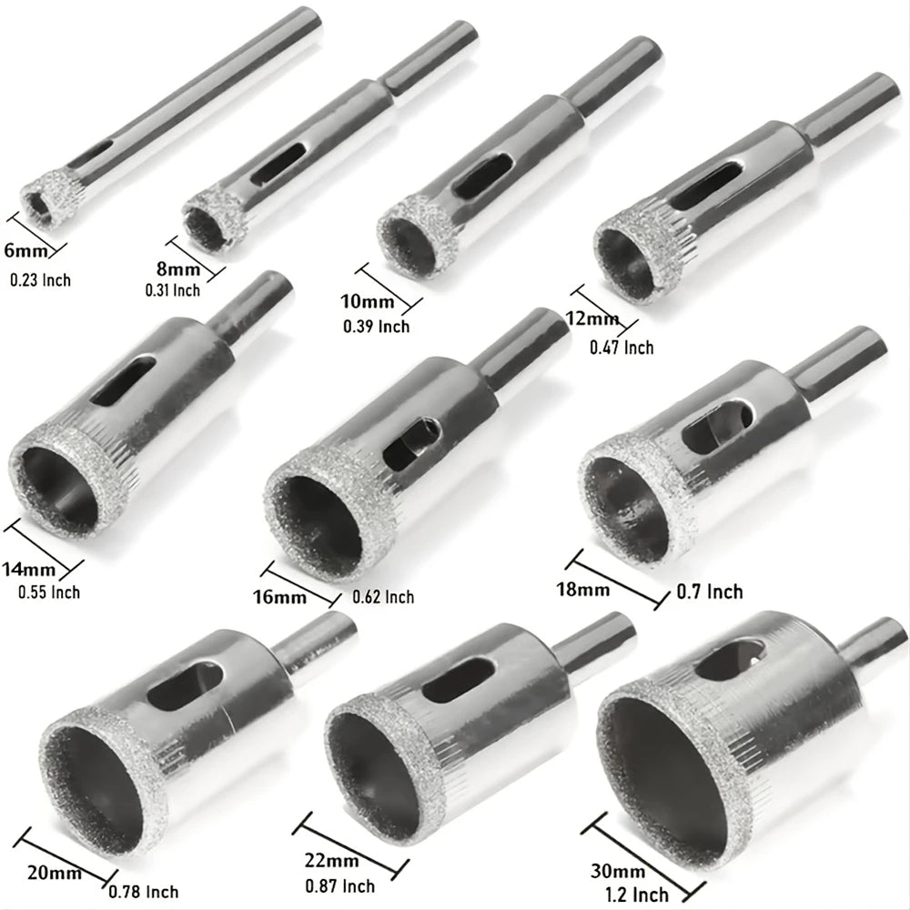10pcs/set 6mm-30mm Diamond Coated Hole Saw Cutter