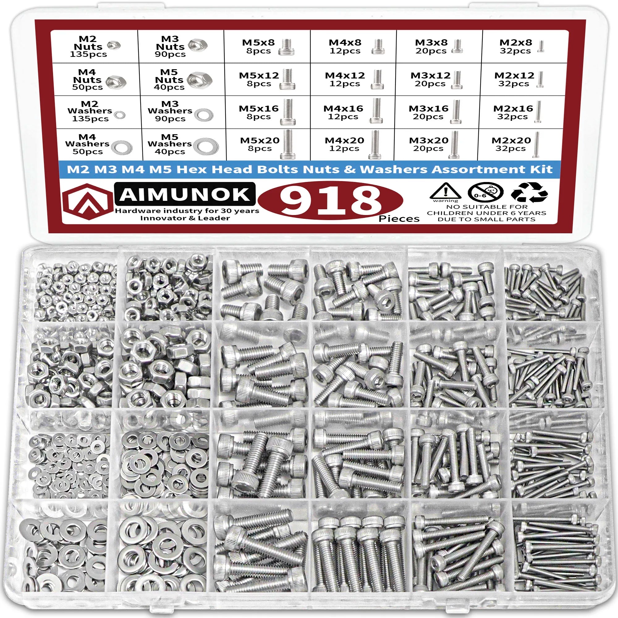 918pcs Nuts and Bolts Assortment Kit - M2, M3, M4